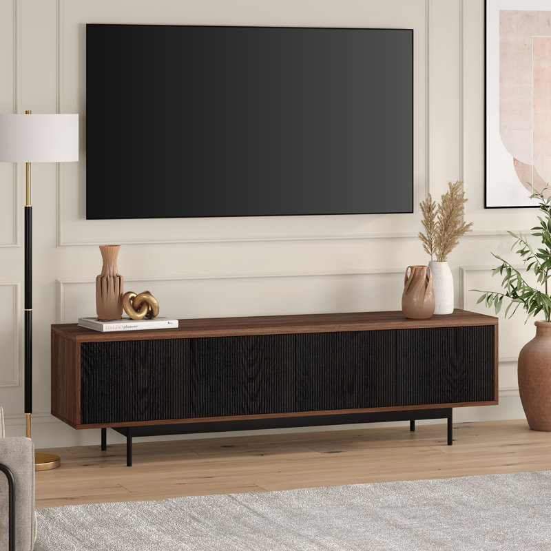 Jaiona Unfinished TV Stand for TVs up to 75", Brown/Black