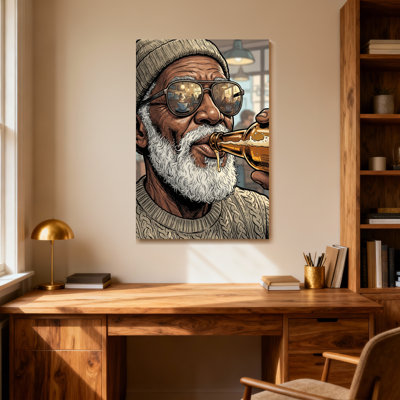 Fashion Elderly Man Drinking Beer With Sunglasses