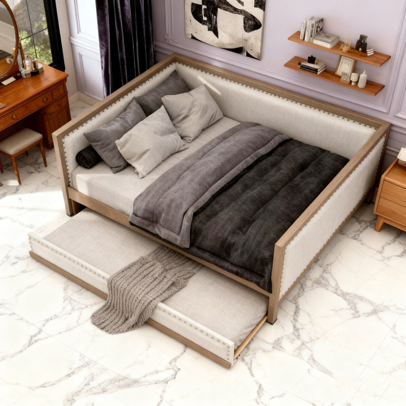 Lit de jour rembourré avec couchette et décoration cloutée