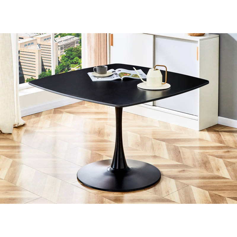 Table de 42,1 po noir mat pour 4 à 6 personnes, plateau avec pieds robustes en métal, pour une expérience de salle à manger ronde et lisse