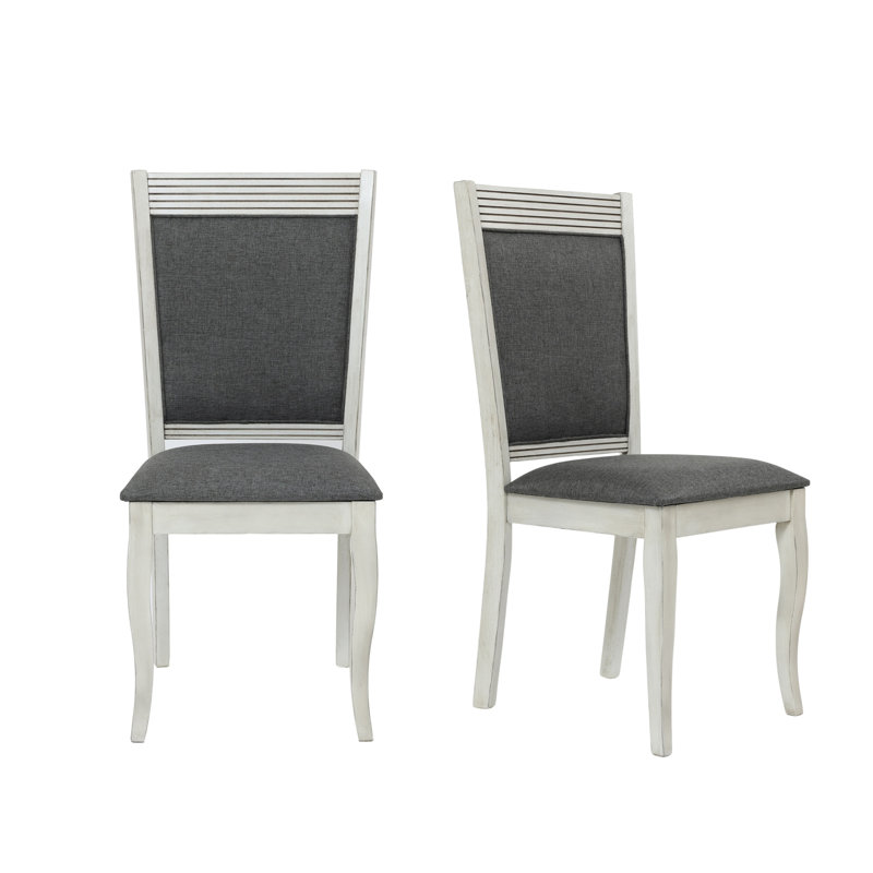 2-Piece Gray Upholstered Dining Chairs Set, Modern Fabric Side Chair with Solid Wood Legs