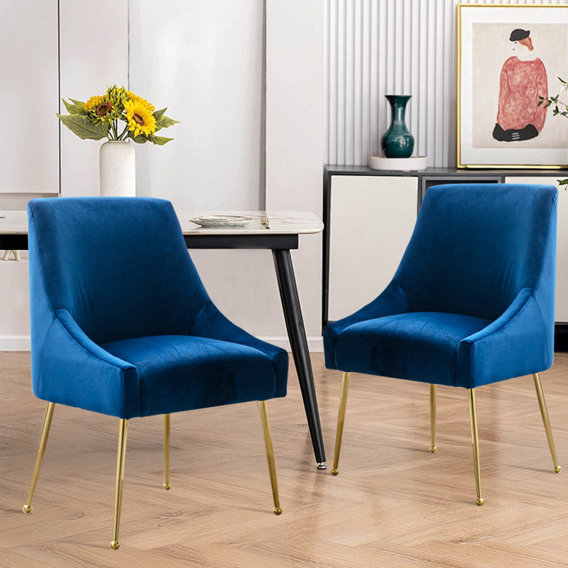 Chaise d'appoint rembourrée en velours avec pieds dorés , Bleu