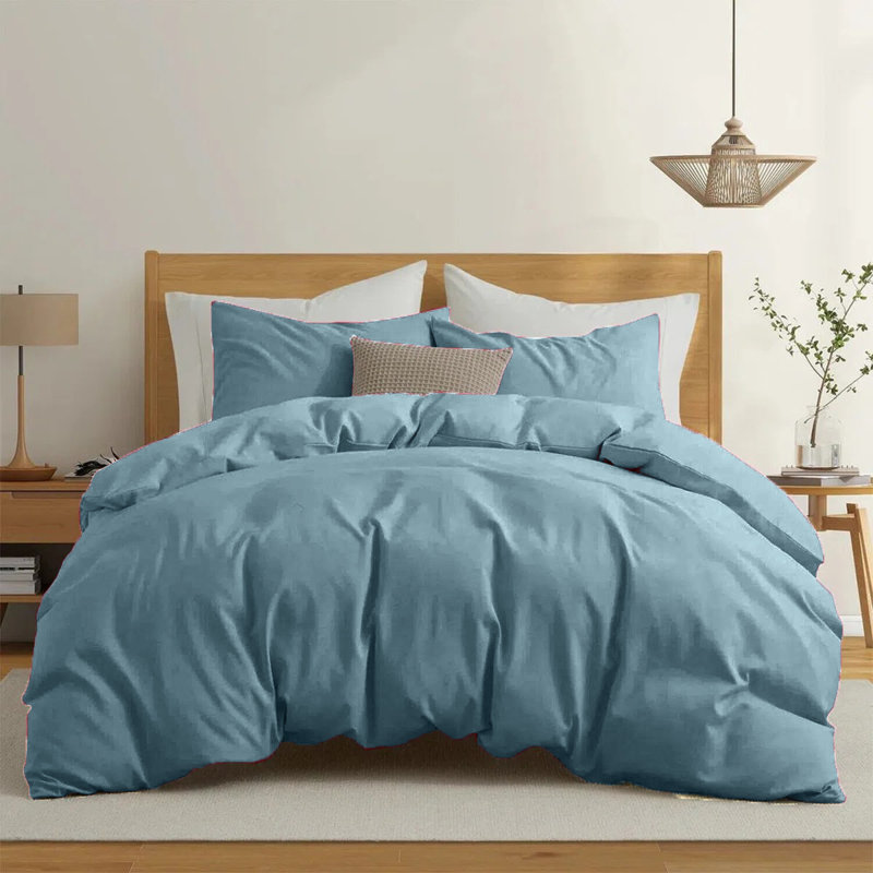 Premium 4-Piece Microfiber Duvet Cover Complete Set, Kingsize Duvet Cover Set + 3 Additional Pieces, Washed Blue