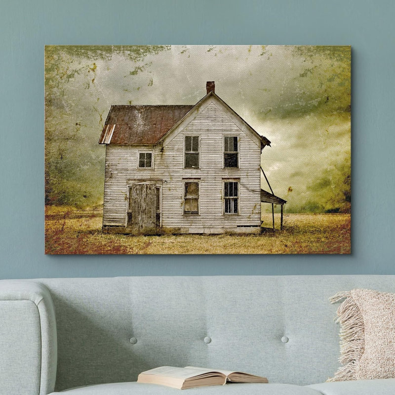 " Dilapidated Grunge Farmhouse In Field ", 12'' H x 18'' W, Wrapped Canvas
