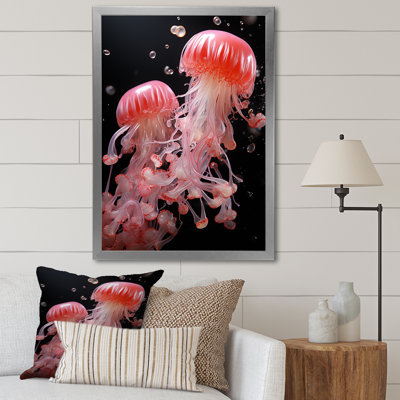 " Pink Black Marine Animals Dancing Jellyfish I "