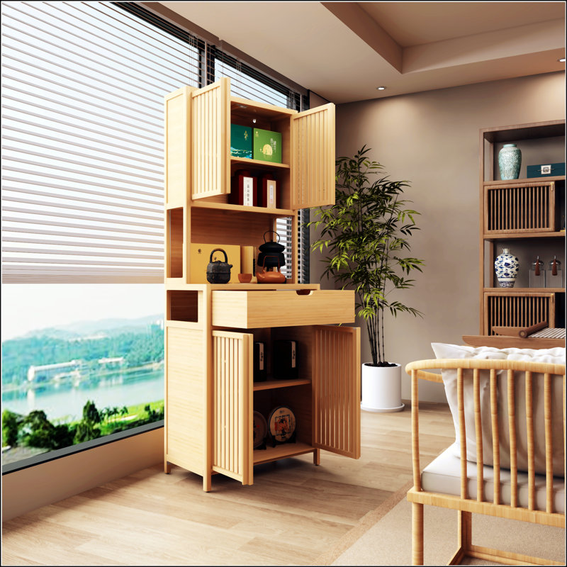 72-Foot-Tall, Double-Door Bamboo High-Capacity Storage Cabinet For Main Living Spaces With Natural Charm And Ample Storage