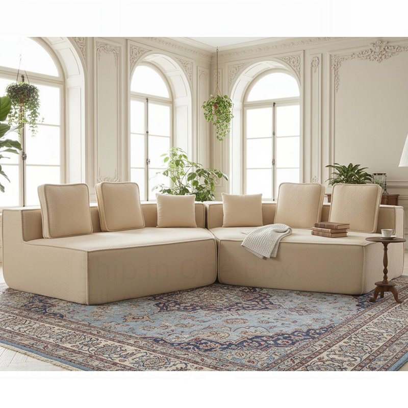 Canapé modulaire surdimensionné surdimensionné en tissu Teddy, Beige