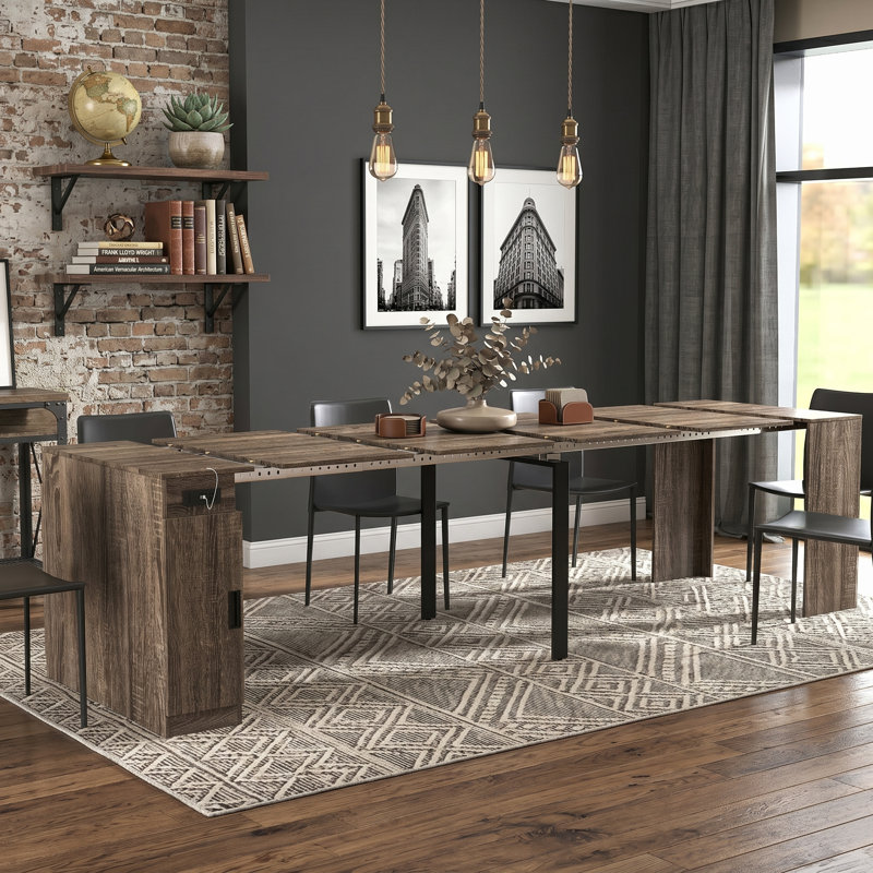 Table de salle à manger extensible moderne avec rangement et prise de courant moderne, peu encombrante pour les fêtes, les mariages, les réunions et les célébrations