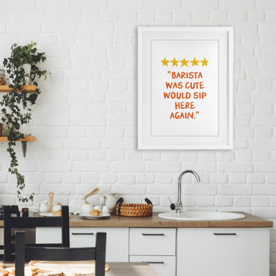 Cute Barista Rating Review Framed Print Under Glass, design by JJ Design House LLC