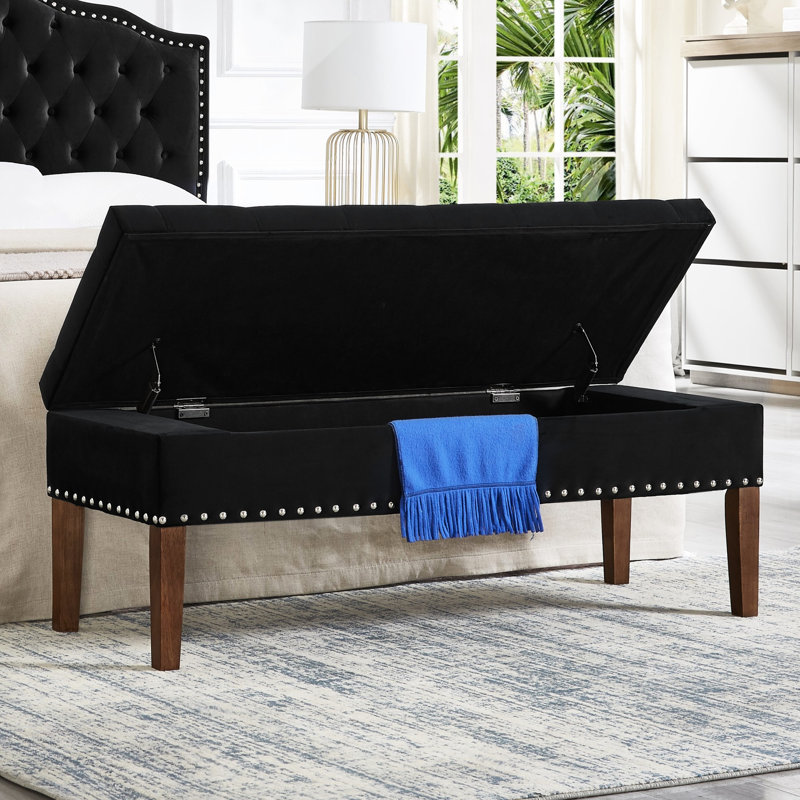 Bench With Large Storage Capacity - Soft Velvet Fabric, Strong Wooden Structure 48L X 18W 18.5H Effortless Setup Trait For Home Comfortable Seating, Build, Holds Various Objects 48"L X 18"W 18.5"H