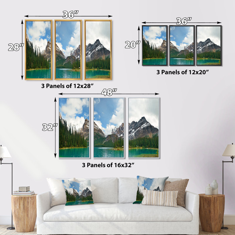 Lake O hara in Yoho National Park - Photographie flottante sur toile 3 pièces, Cadre doré, H 32 po x l 48 po x P 1 po