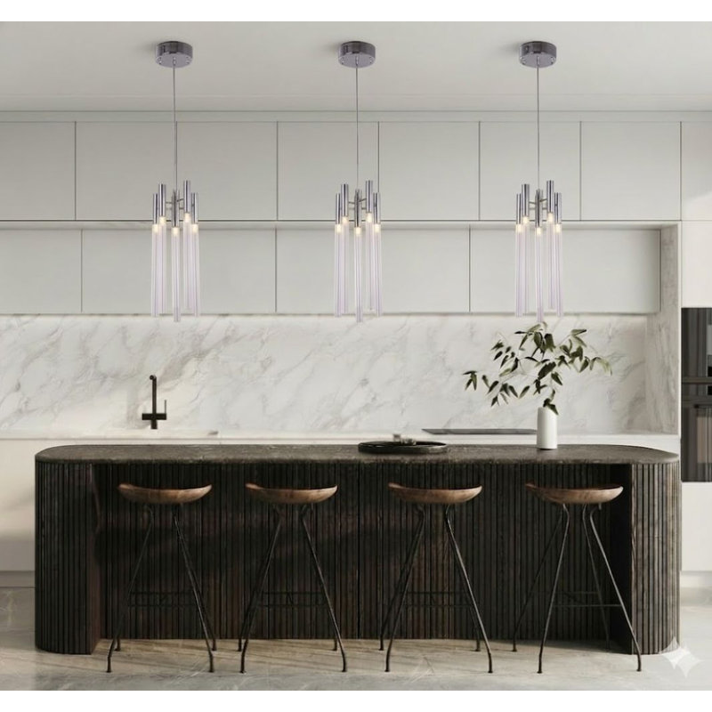 Fordingbridge Traditional 6 Light Glass Cylinder Pendant, Chrome
