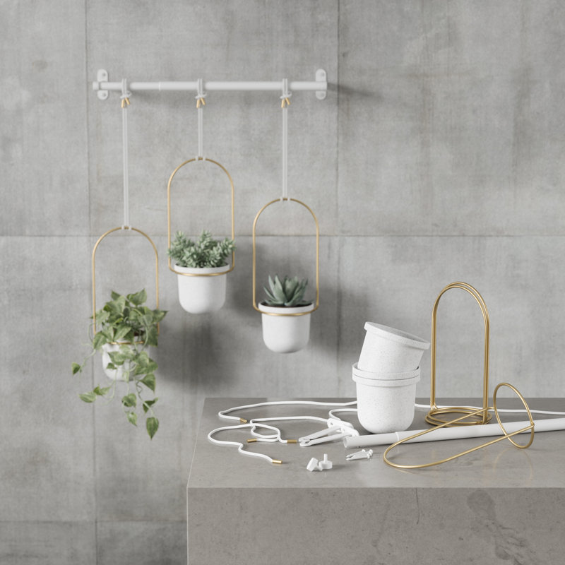 Triflora Hanging Planter, Adjustable Ropes with Rod – Set of 3, White, 106.8H x 63W x 15D