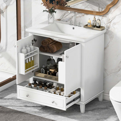 Meuble-lavabo de 30 pouces avec lavabo, armoire de rangement multifonctionnelle, structure solide et panneau de fibres à densité moyenne durable pour les salles de bain modernes