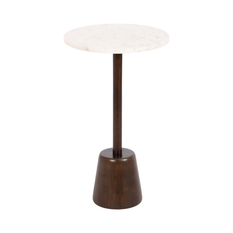 Cora Genuine Marble Pedestal End Table, White/Dark Brown