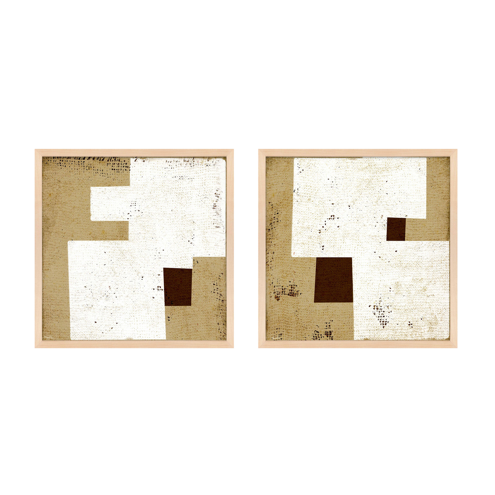 Squares 1 & 2, Set of 2 by Marco Marella for Studio M - Framed Wall Art, 30" H x 30" W, Paper, Maple