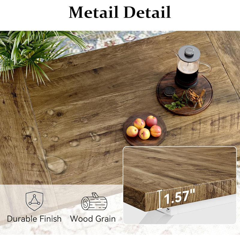 70.87 Inch Industrial Dining Table For 6-8 People Rectangular  Solid Wood Top With Metal Frame, Rectangular Kitchen & Dining Room Table