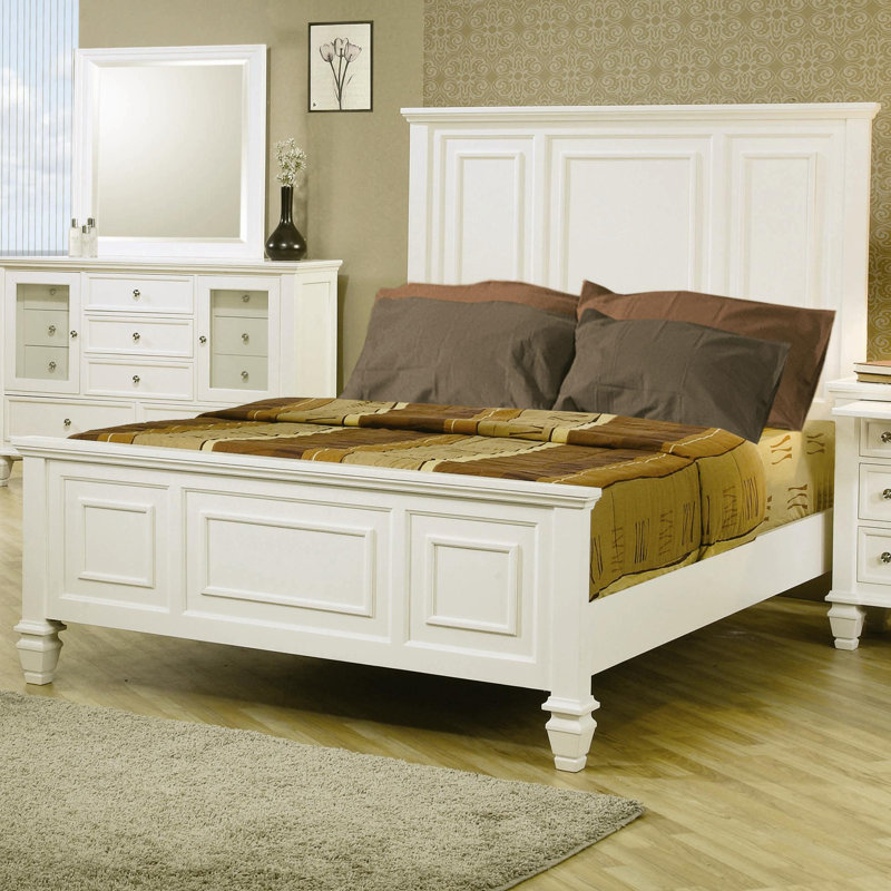 Lit standard en bois massif Barret, Grand, Blanc