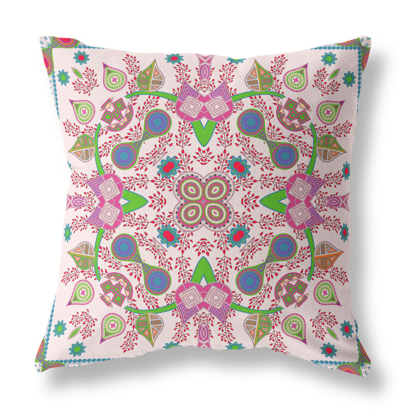 Housse et insert de coussin décoratif en polyester pour l'intérieur et l'extérieur, 16 po x 16 po, Rose clair / mauve / vert