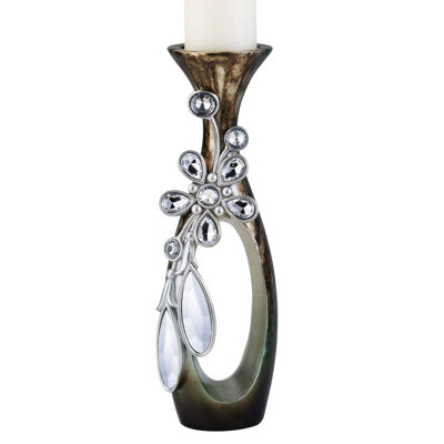 Tall Polyresin "Balleria" Candleholder, Crystal and Glass Accent