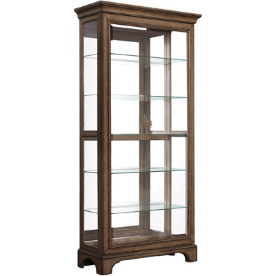 Traditional Sliding Door Curio With Glass Shelves And LED Light