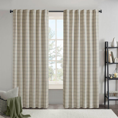 1PC 50X108" Plaid Rod Pocket And Back Tab Curtain Panel With Fleece Lining