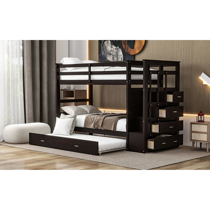 Lit simple superposé au-dessus avec un design fonctionnel et un lit gigogne - Bois massif pour la chambre à coucher, Espresso
