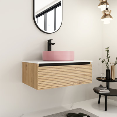 30'' Bathroom Vanity Equipped With Pink Art Ceramic Sink, 1 Soft-close Drawer, Plywood Construction, Fashionable Option, Low Water Absorption 2/3 Extension Drawer Mechanism , Simple Yet Elegant,