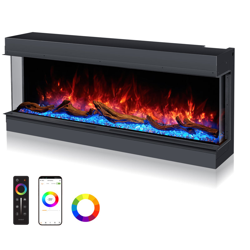 Prower 3 Sided Electric Fireplace, Smart Wi-Fi app/ Remote Control Fireplaces, RGB LED Technology Realistic