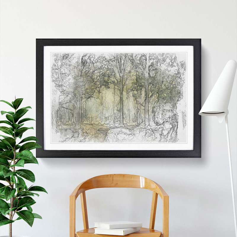 View of the Forest in the Spring in Abstract - Picture Frame Painting Print, 35cm H x 50cm W x 2cm D, Black