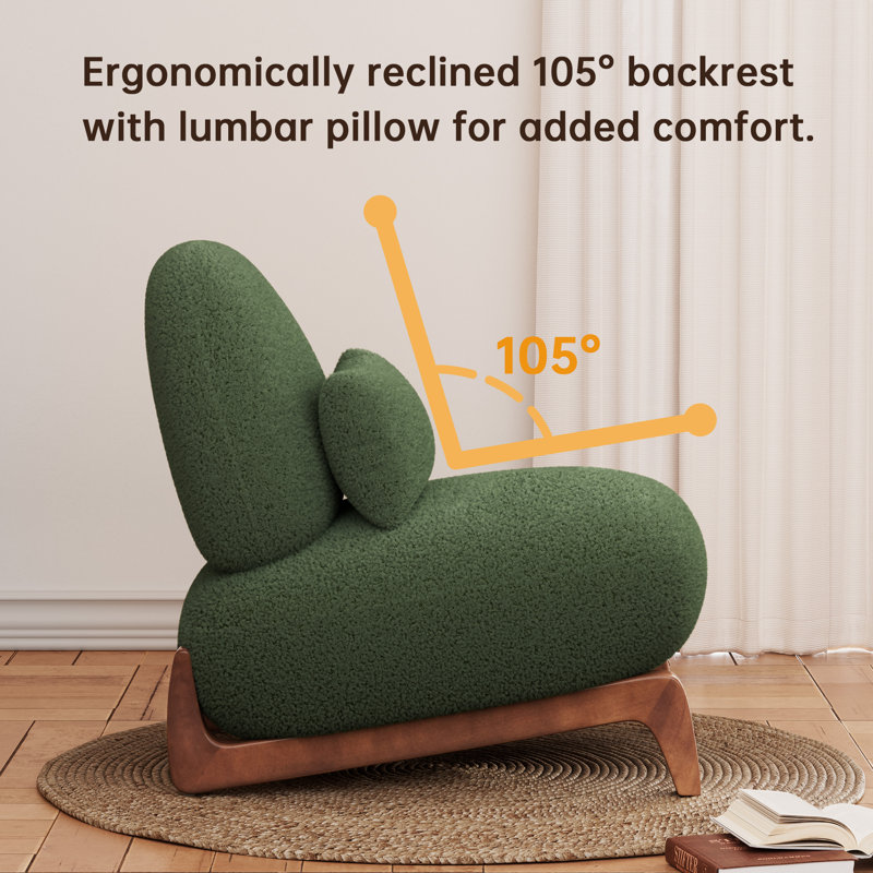 2 Pieces Upholstered Accent Chair, Sharpa Tilt-Back Lounge Chair With Wood Leg, Green