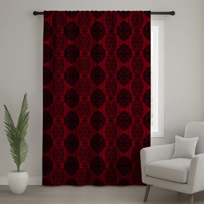 Rideaux de fenêtre en damas rouge ornemental, voilages et voilages d'ornement - 1 panneau