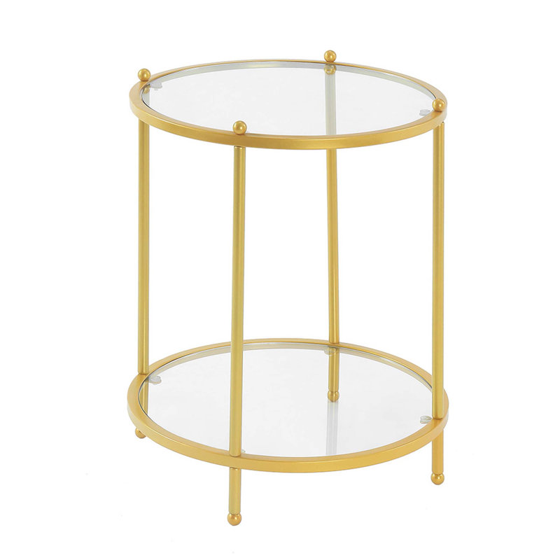 Carolina Round Glass End Table with Metal Shelf, Gold