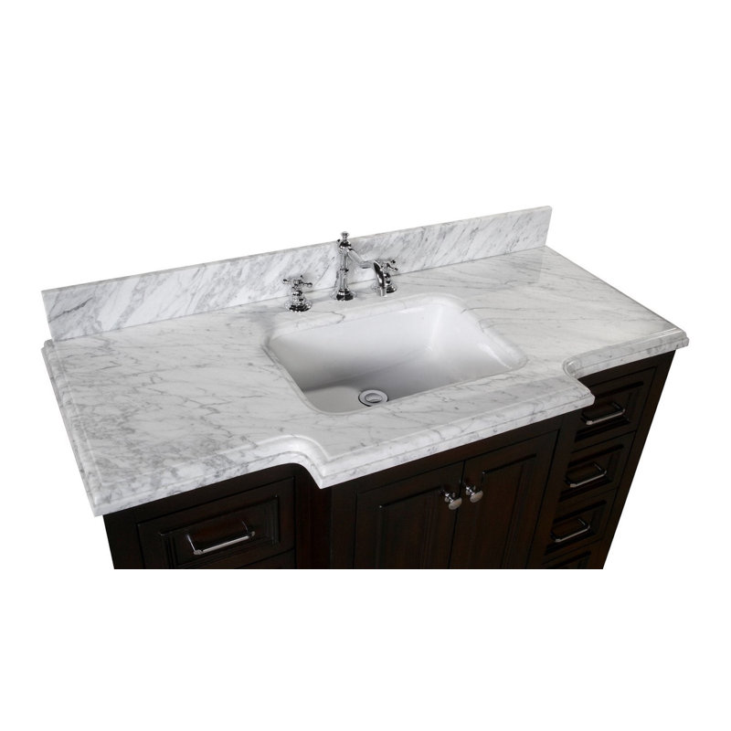 Ensemble de meuble-lavabo simple 48 po Loughlam, Blanc, Marbre de Carrare