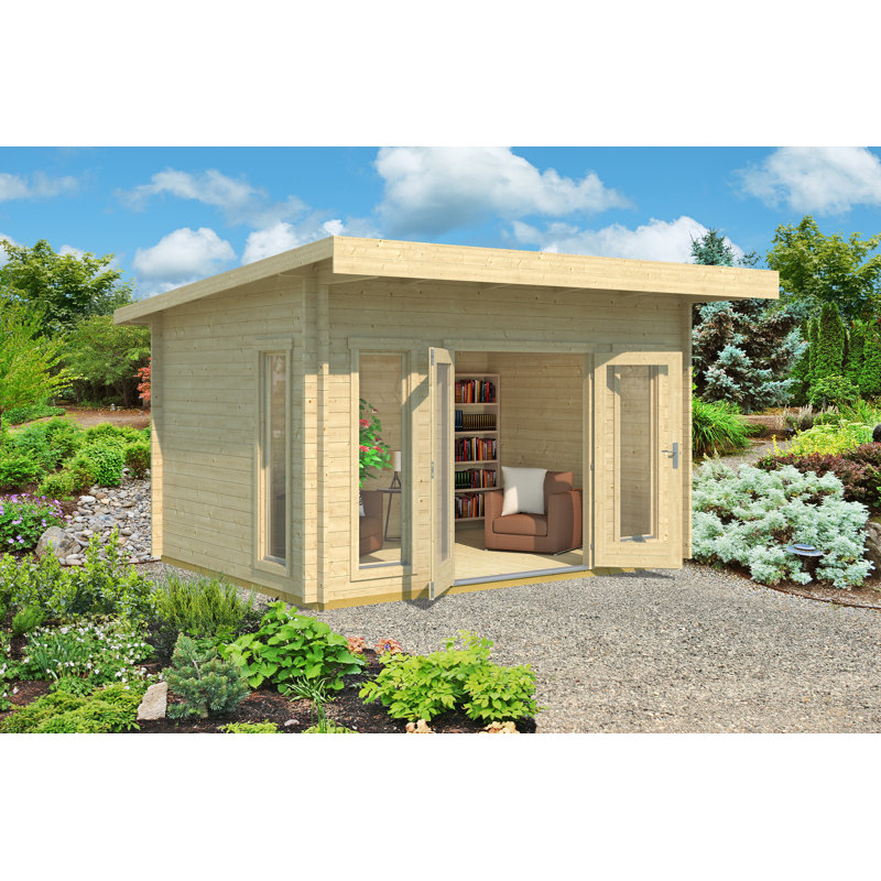 Lasita Barbados 3 - 14.5 x 10.5 Ft. Premium Log Cabin With Tempered Double Glazing (44mm), Babados 3 Natural Wood
