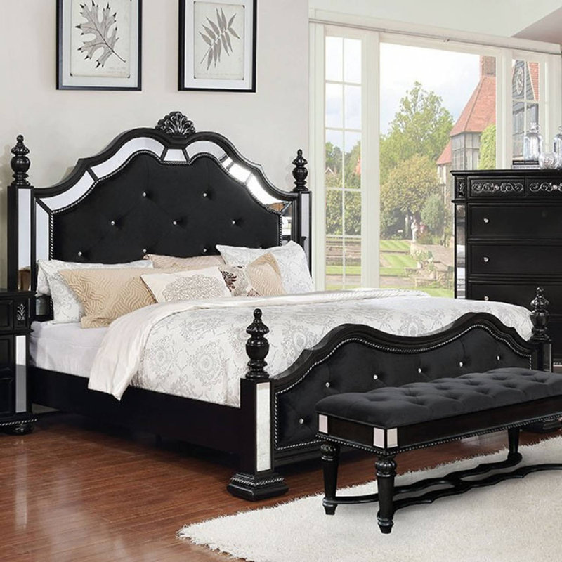 Lit tapissier standard capitonné Winkleman, Noir, Grand