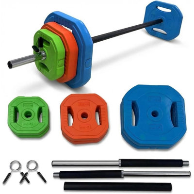 40Lbs Adjustable Barbell Weight Set, PU Coated Free Weights with 2 Bars & Clamp Collars, Cardio Pump Weights for Home Gym Workout, Strength Training Conversion Dumbbells for Women & Men