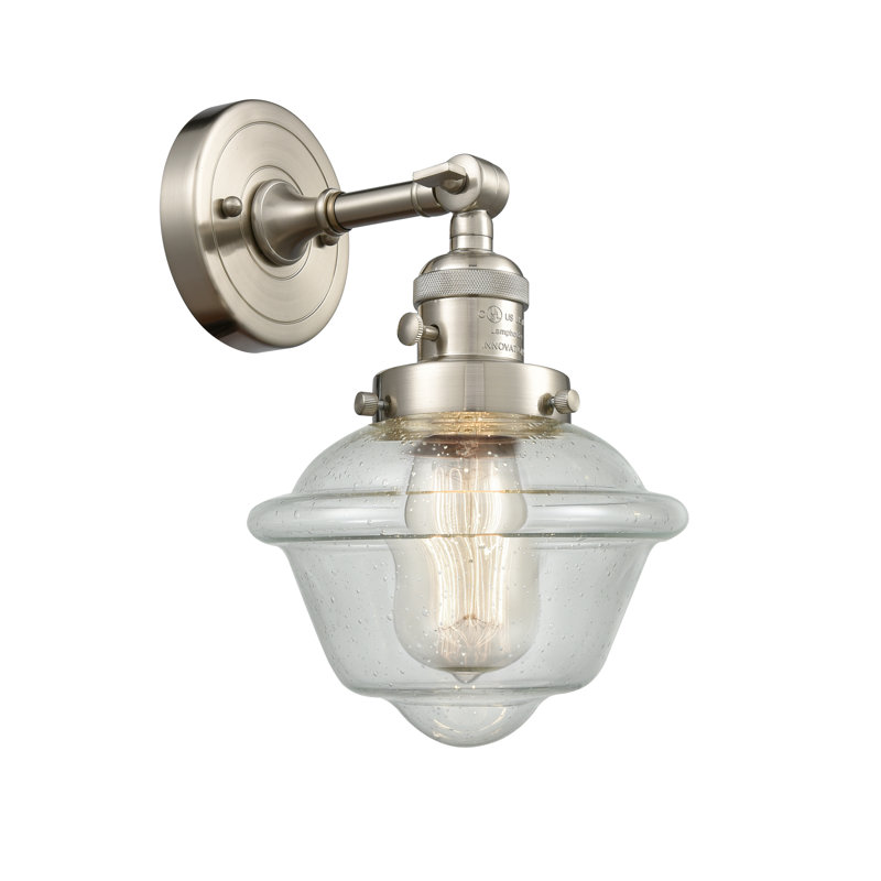 Agosto Armed Sconce, Brushed Satin Nickel, 3.5 Watt Vintage LED Bulb, Seedy