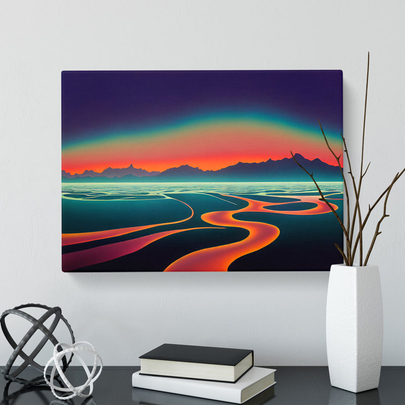 Mountain Lake Sunset Abstract - Wrapped Canvas