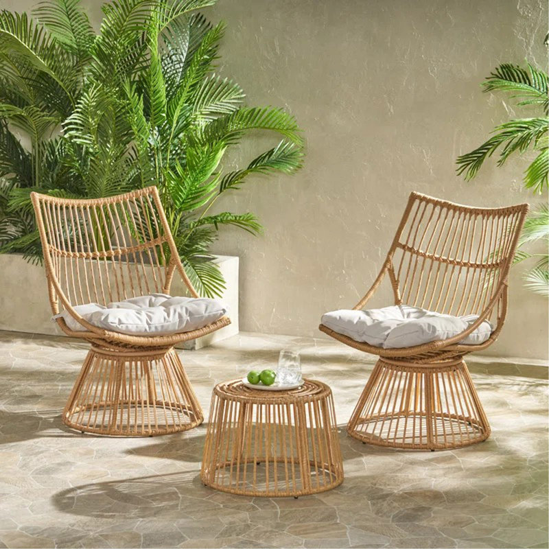 Elaine Chair & Side Table, Light Brown Cushion/Teak Frame, 3 Pcs: Table, 2 Chairs