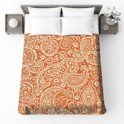 Couvre-lit matelassé orange à motif cachemire toutes tailles