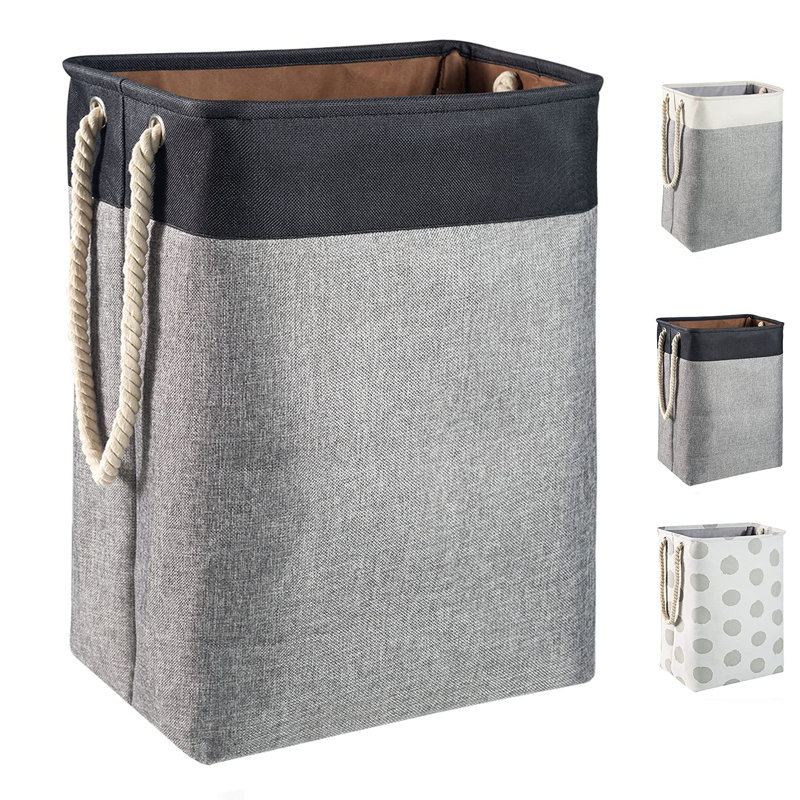 Canvas Rolling Laundry Bin with Handles, Black/Grey