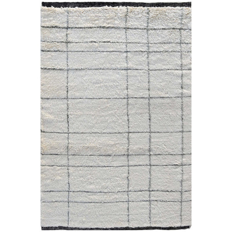 Tapis en laine noué à la main en gris / bleu / noir, Rectangle 6 pi x 9 pi