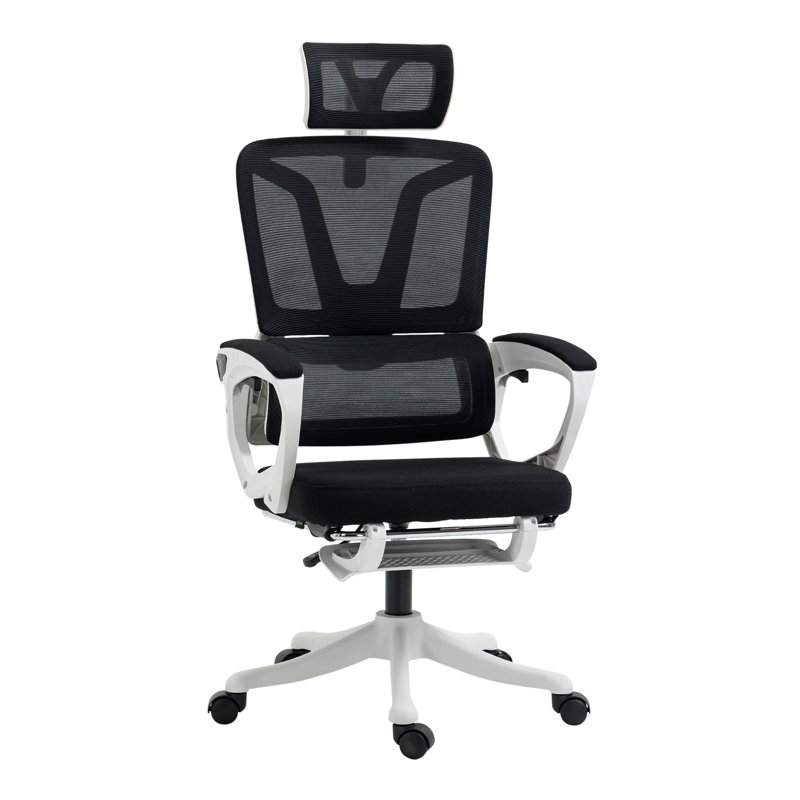 Chaise de bureau à haut dossier, chaise de bureau d'ordinateur en tissu avec appui-tête réglable, soutien lombaire, accoudoir, repose-pieds, dossier inclinable, noir