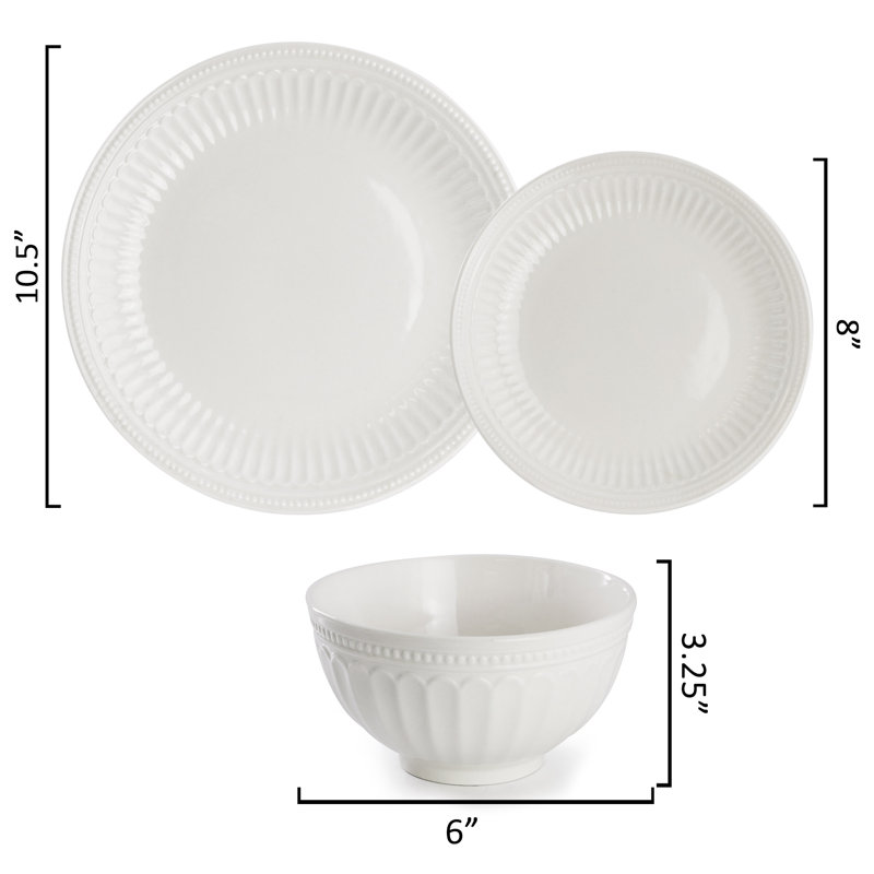 Elama Gabriella 12 Piece Stoneware Dinnerware Set in White, Service for 4