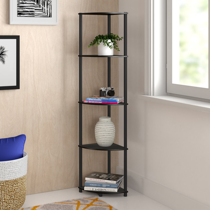 Bibliothèque en coin Baril, Espresso / Noir, (5 Shelves) 57.7" H x 11.6" W x 11.6" D