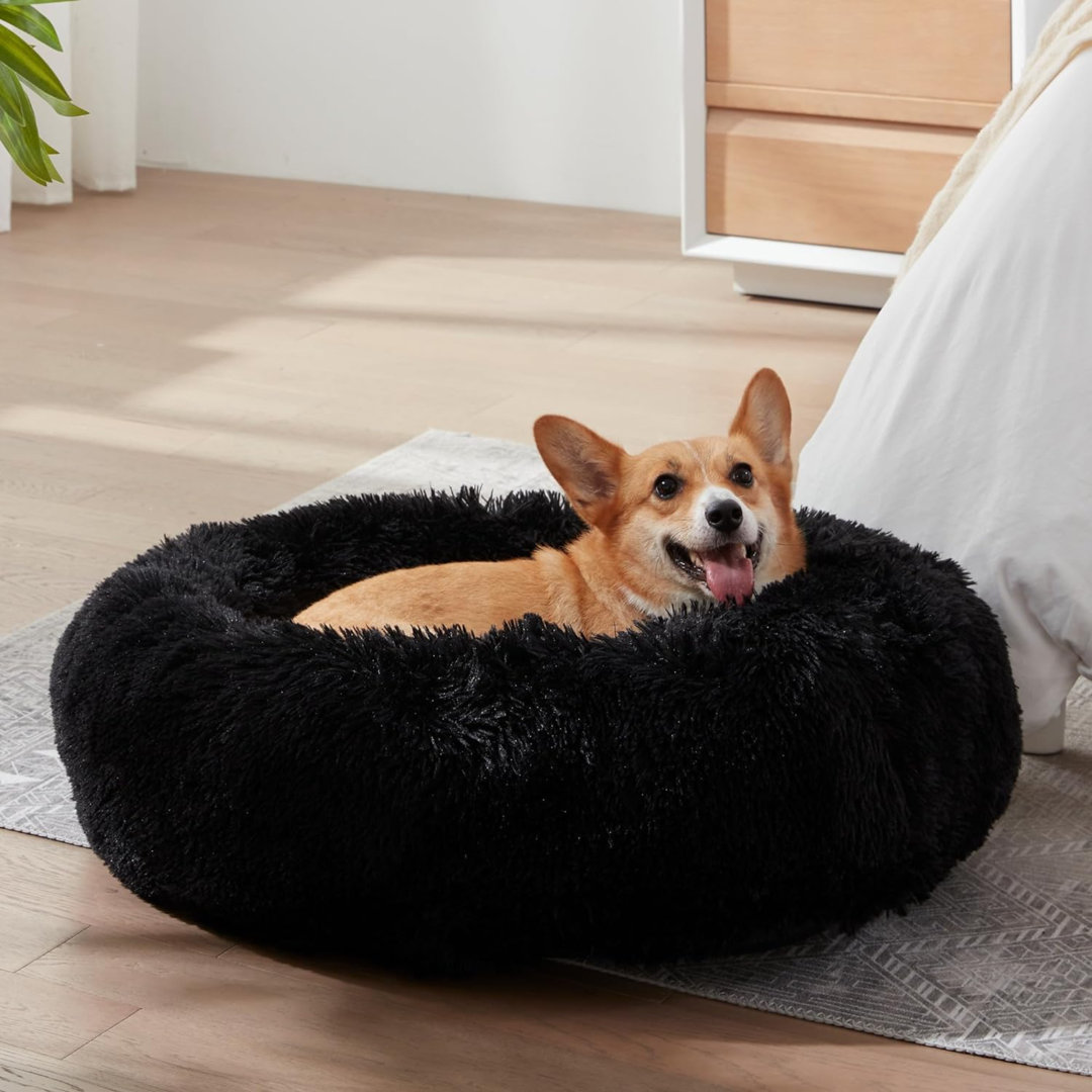 Faux Fur Dog Bed & Cat Bed, Original Calming Dog Bed For Small Medium Large Pets, Anti Anxiety Donut Cuddler Round Warm Washable Cat Bed For Indoor Cats(24", Rainbow) Tucker Murphy Pet™