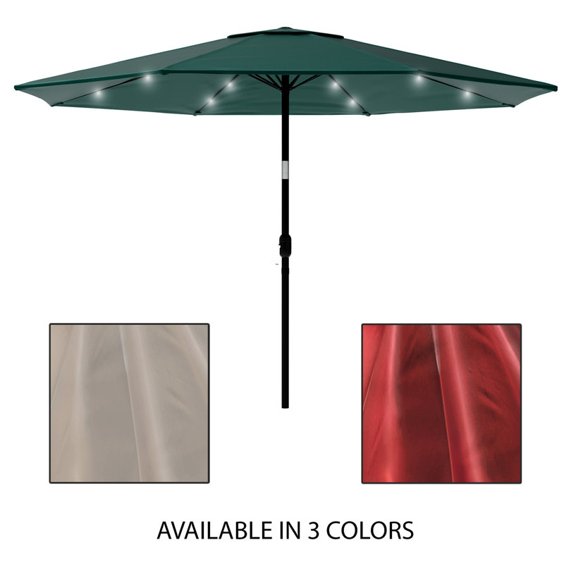 Green 10-Foot Solar LED Patio Umbrella with Bronze Pole