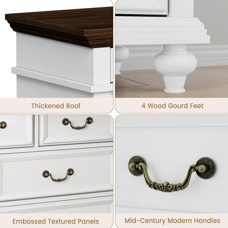 120.1 cm W Chest of 9 Drawers, Brown/White