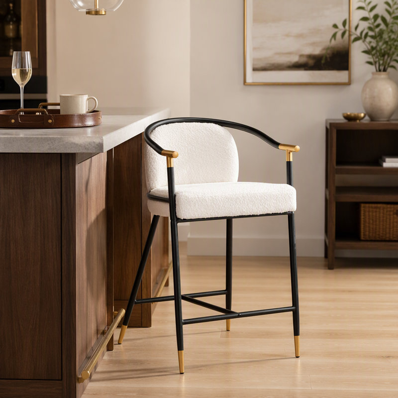 Upholstered Counter Stool with Iron Frame